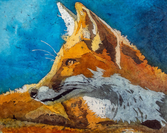 Watchful Fox Watercolor Batik on Rice Paper