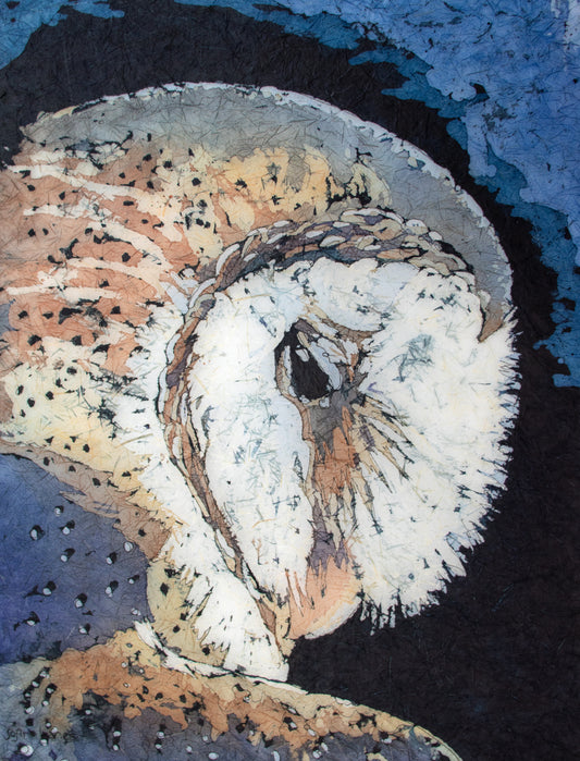 Barn Owl Watercolor Batik on Rice Paper Print